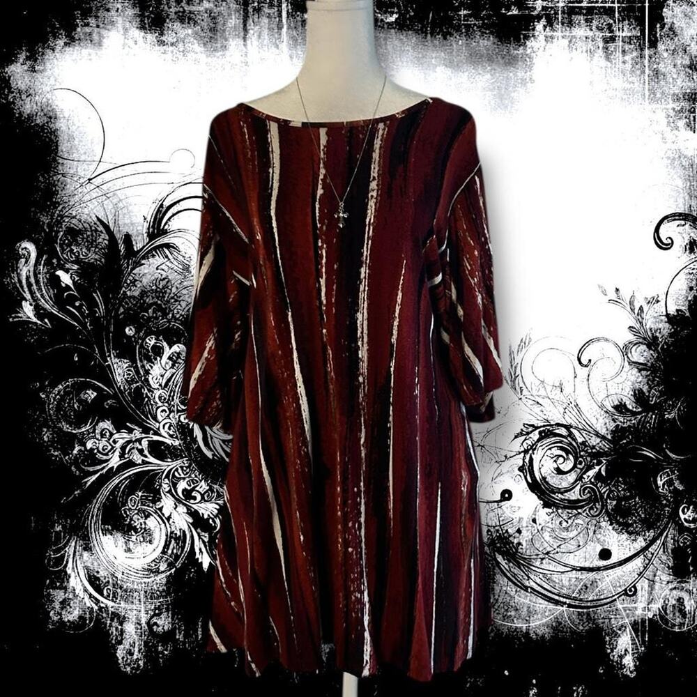 abstract vertical stripe burned red black and white top